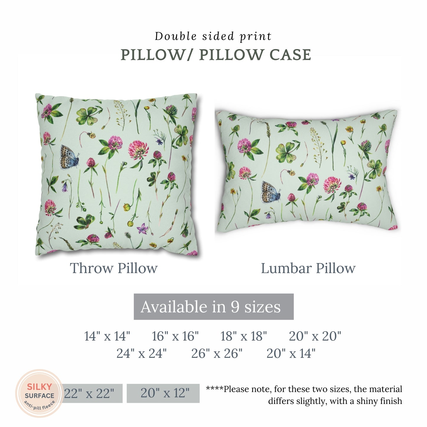 a pillow case with flowers and butterflies on it