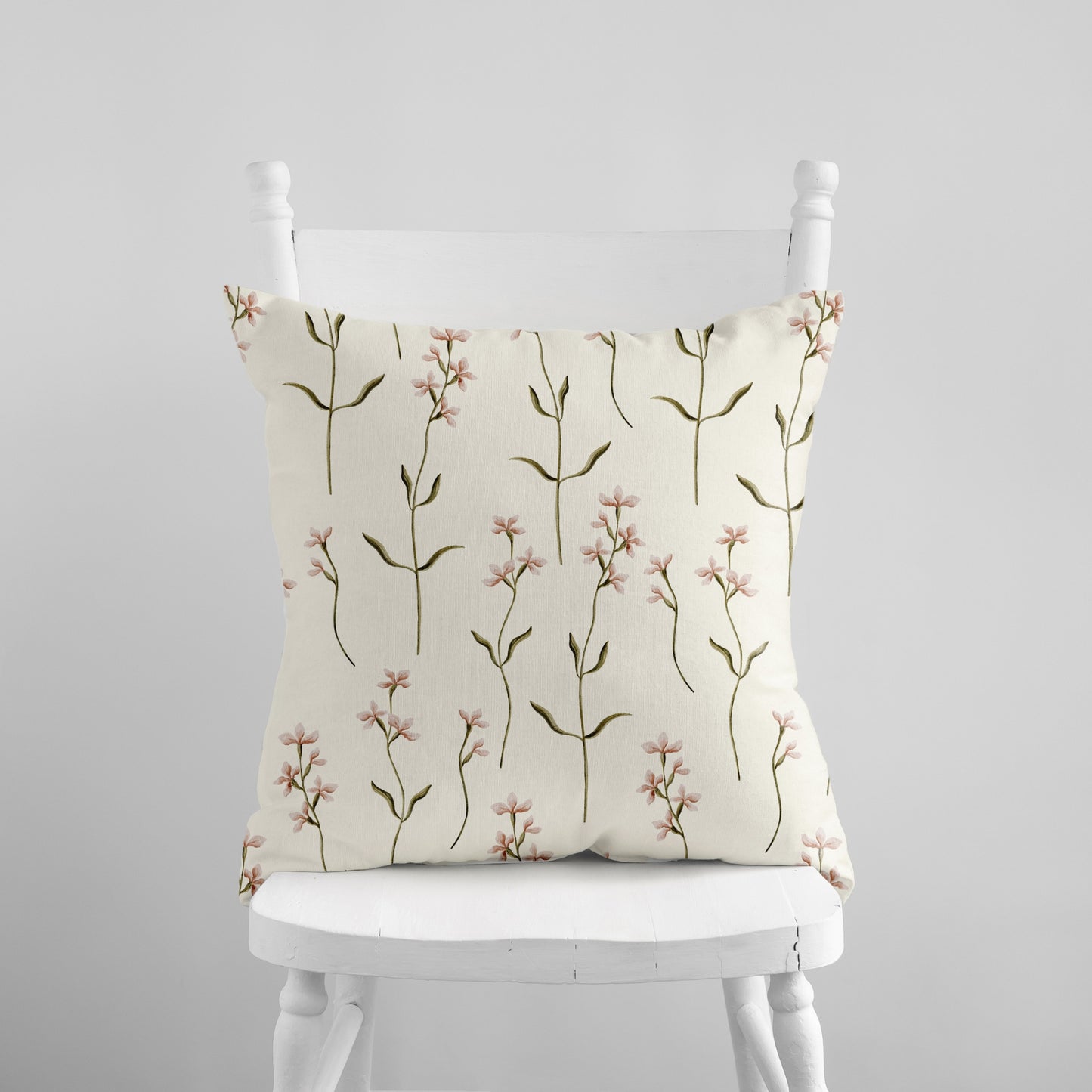 Soft pink wildflower pillow cover – watercolor farmhouse decor.
