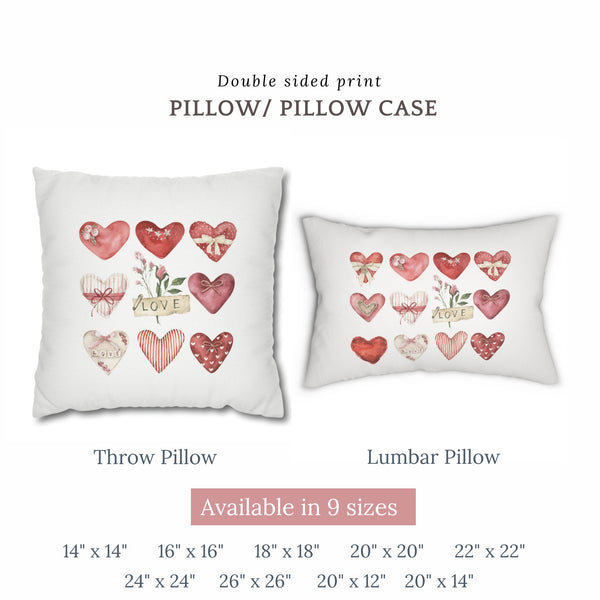 two pillows with hearts on them and the words pillow pillow case