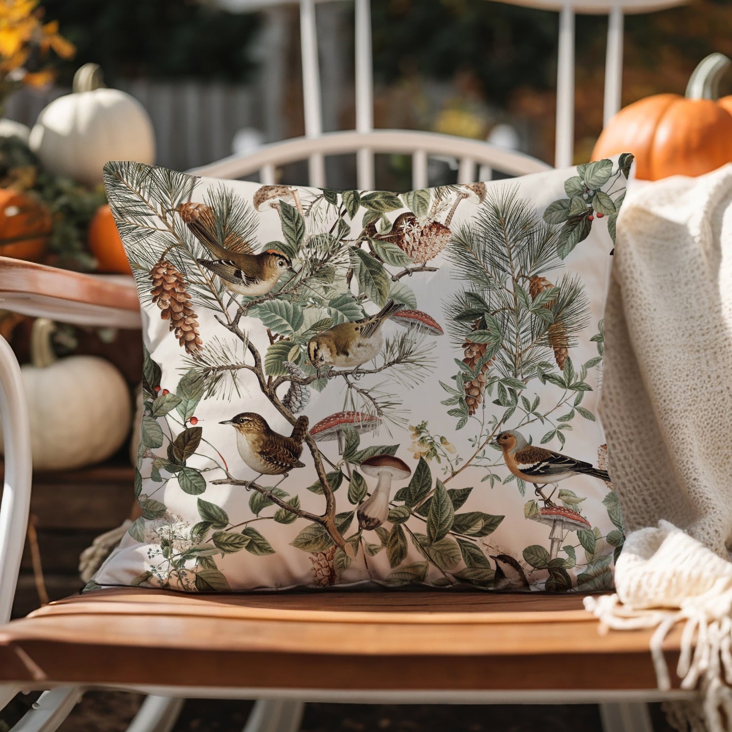 a pillow sitting on top of a wooden chair