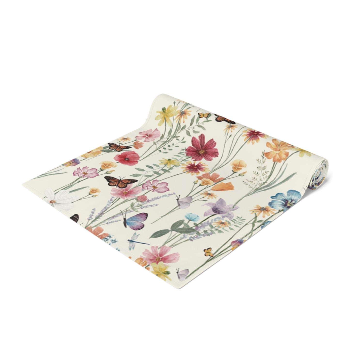 a table runner designed with botanical style and flowers 