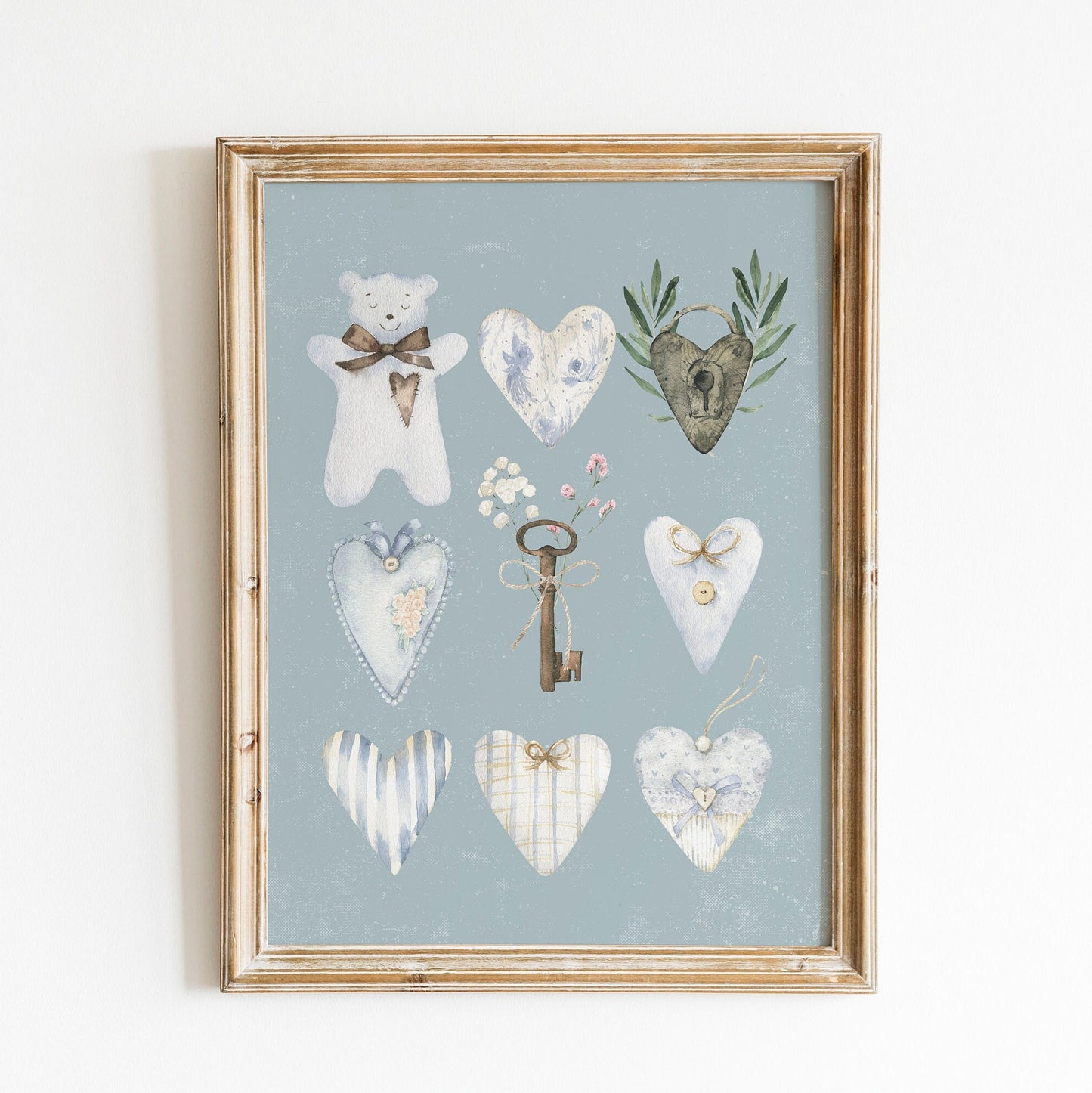 Watercolor Blue Hearts and Bear Painting Art Print by Blue Water Songs
