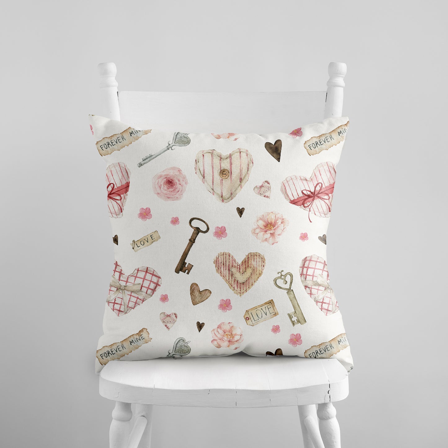 a white chair with a pillow on top of it