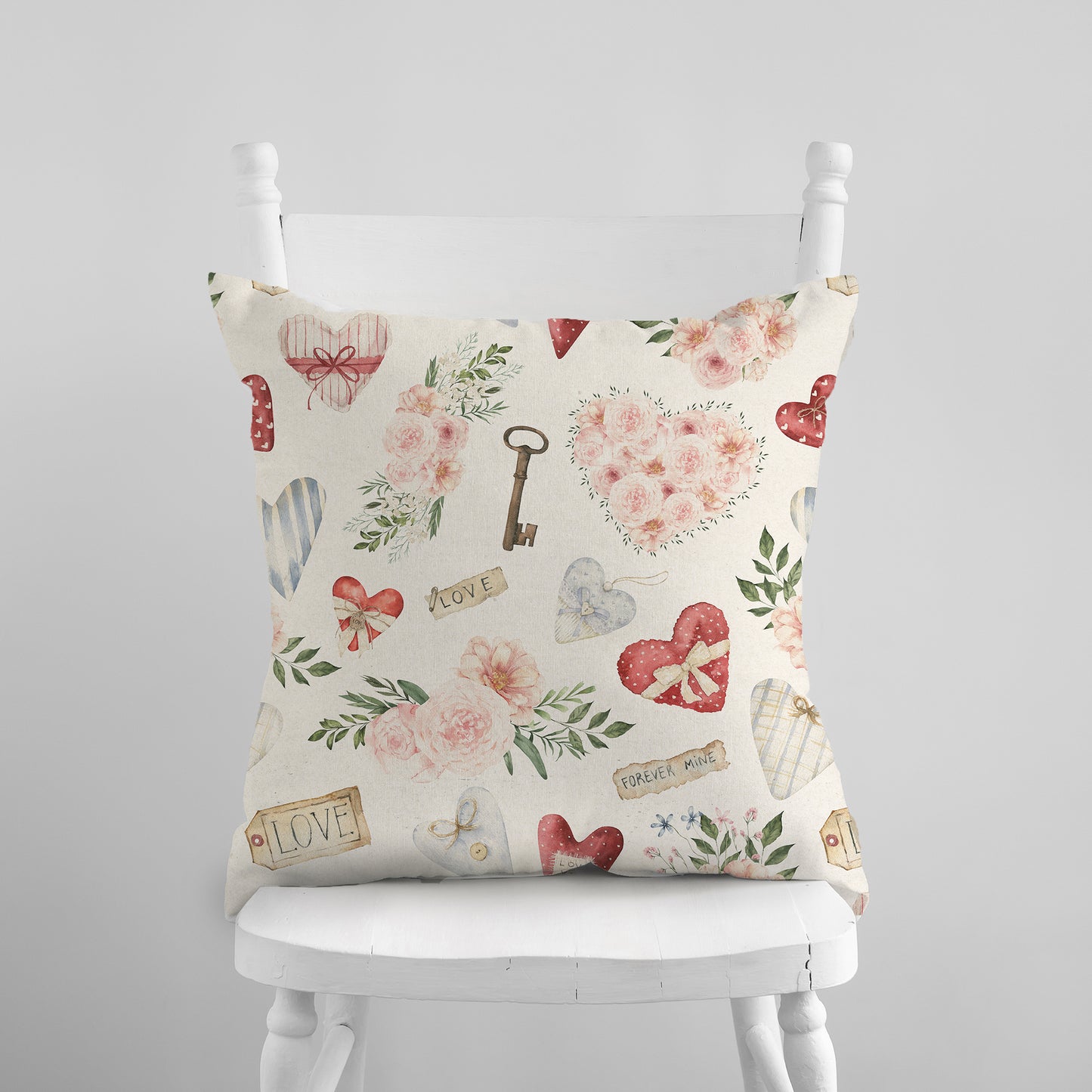 a white chair with a pillow on top of it