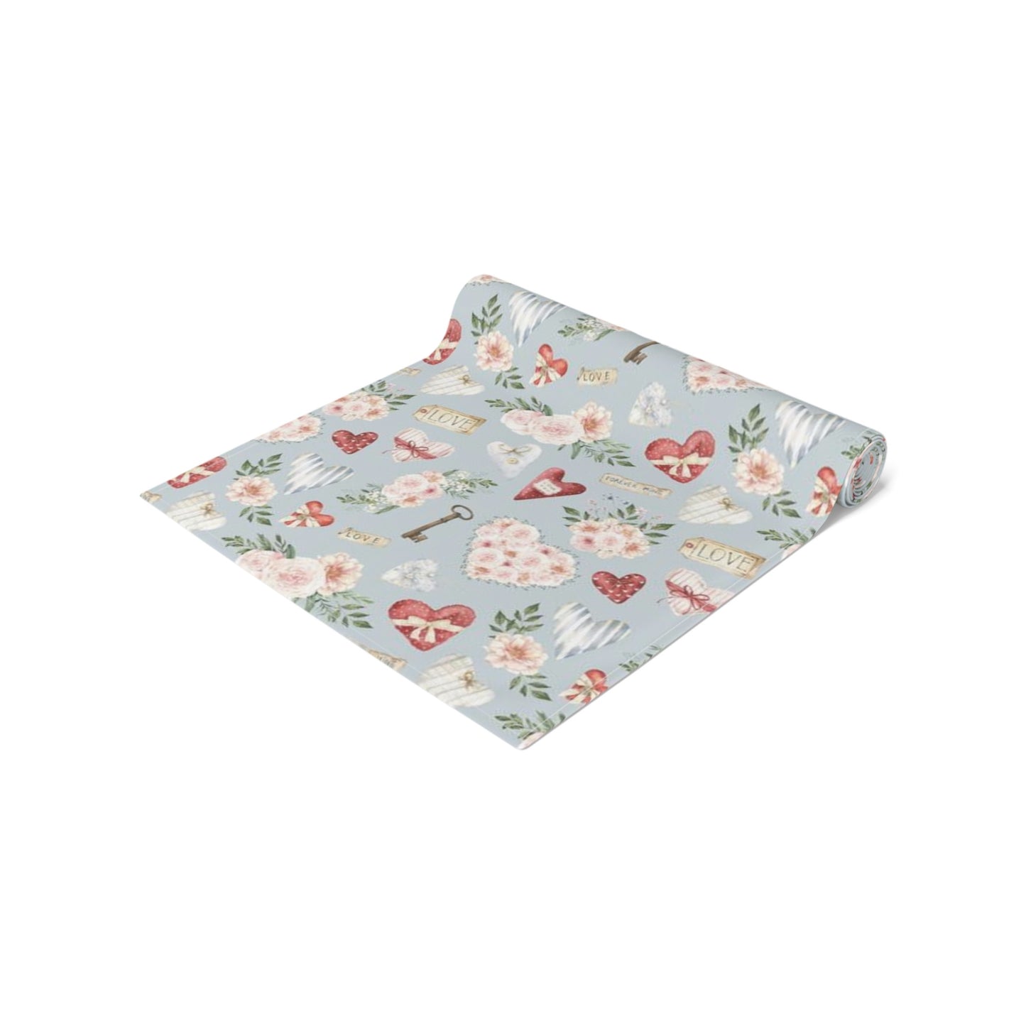 a blue place mat with flowers and birds on it