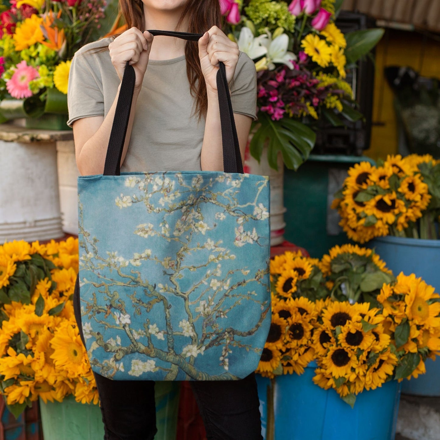 Bleu vert Van Gogh TOTE BAG - Almond Blossom Print - vintage Art Inspired