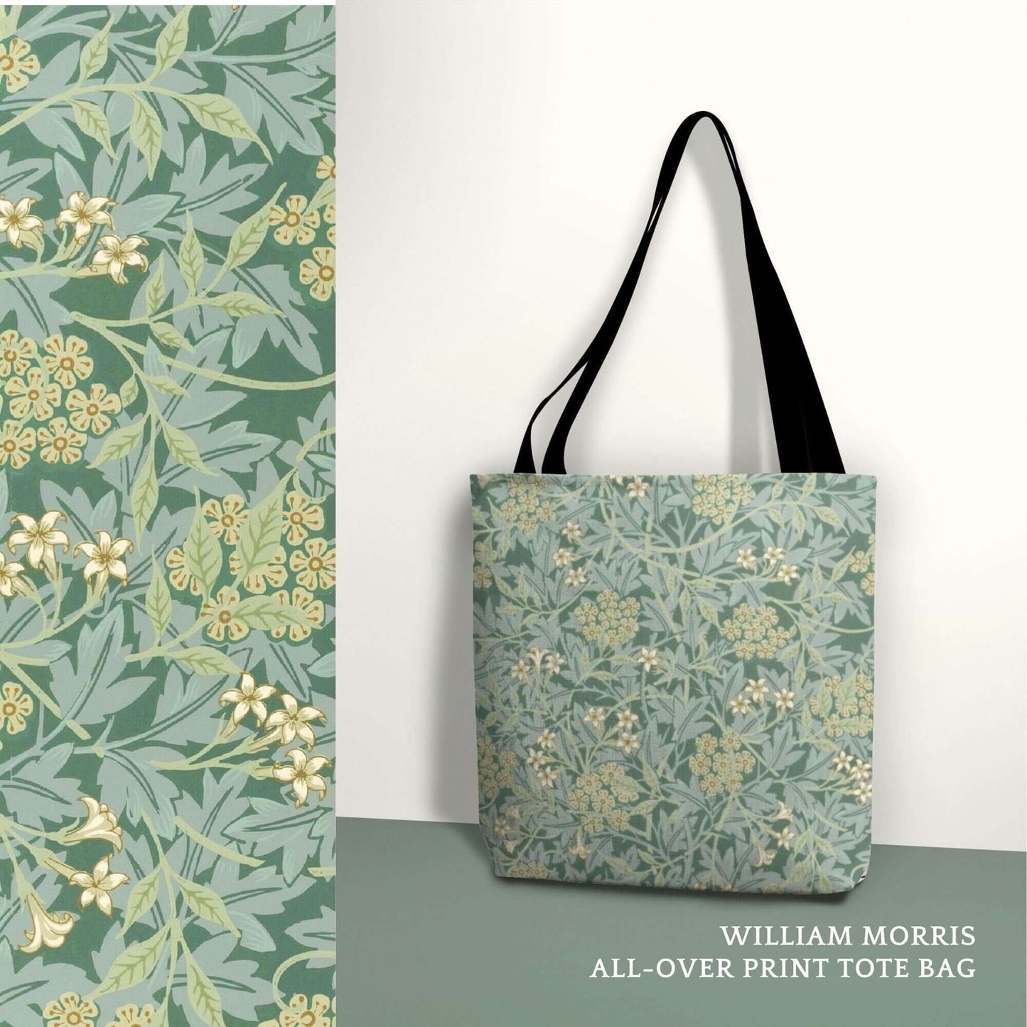 Green William Morris TOTE BAG - Jasmine Pattern - Vintage Art Inspired