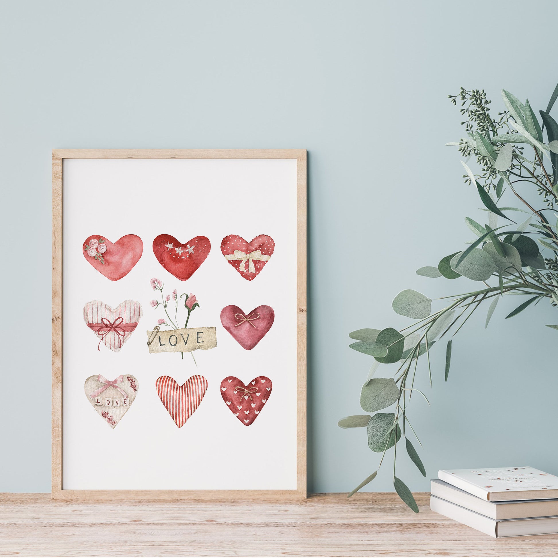 Watercolor Farmhouse Valentine Heart Printable, Watercolor Heart Vintage Valentine Art Print, Heart wall art, Instant Download