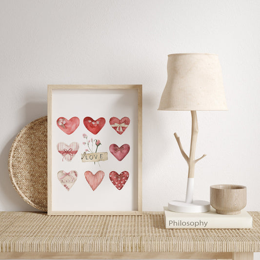 Watercolor Vintage Valentine Hearts Art Print - DIGITAL DOWNLOAD