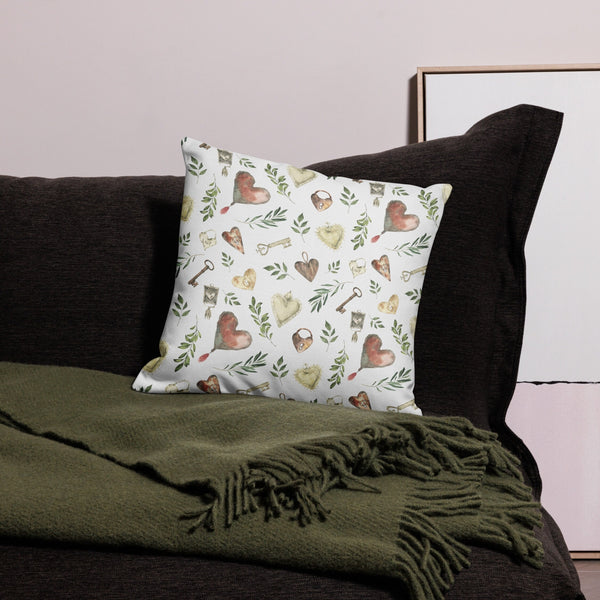 Valentine Botanical Leaves and Hearts PILLOW & COVER