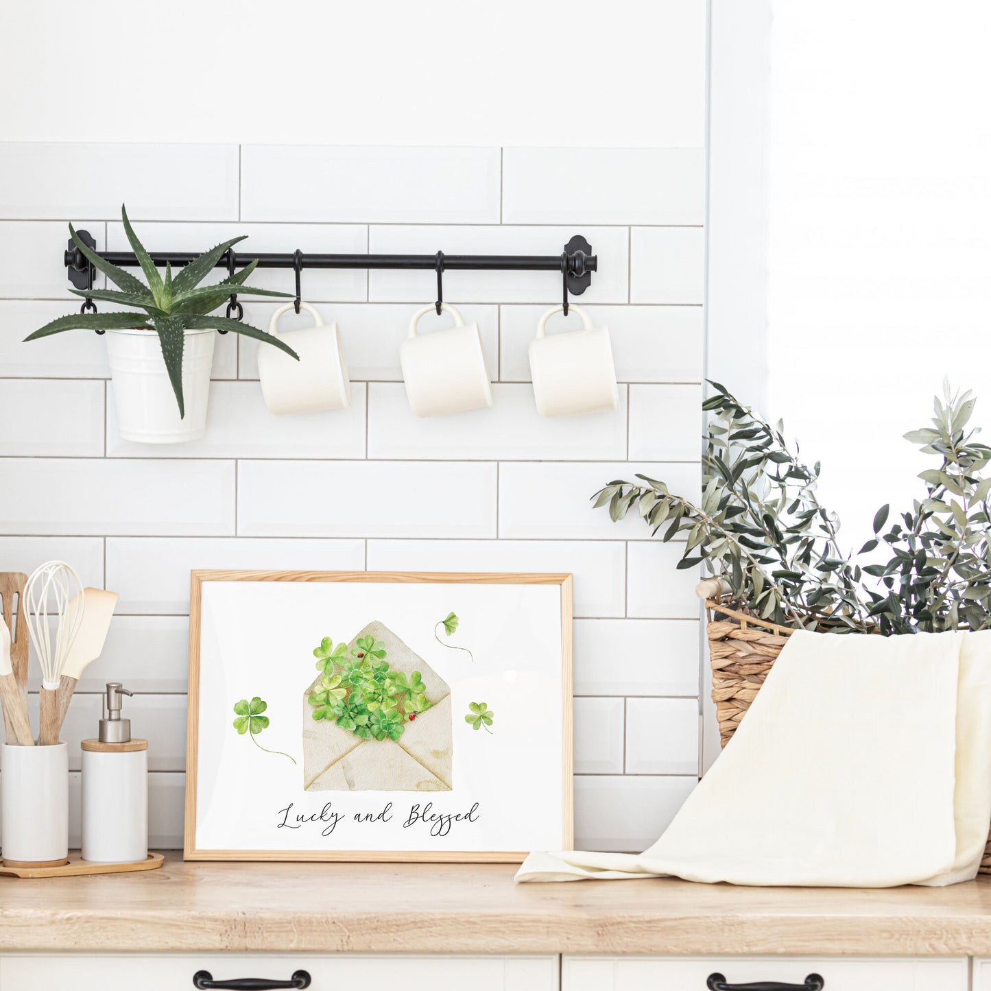 Watercolor Clover Printable Wall Art, Lucky and Blessed St. Patrick&#39;s Day Print, St. Patrick&#39;s Day Decor, DIGITAL DOWNLOAD