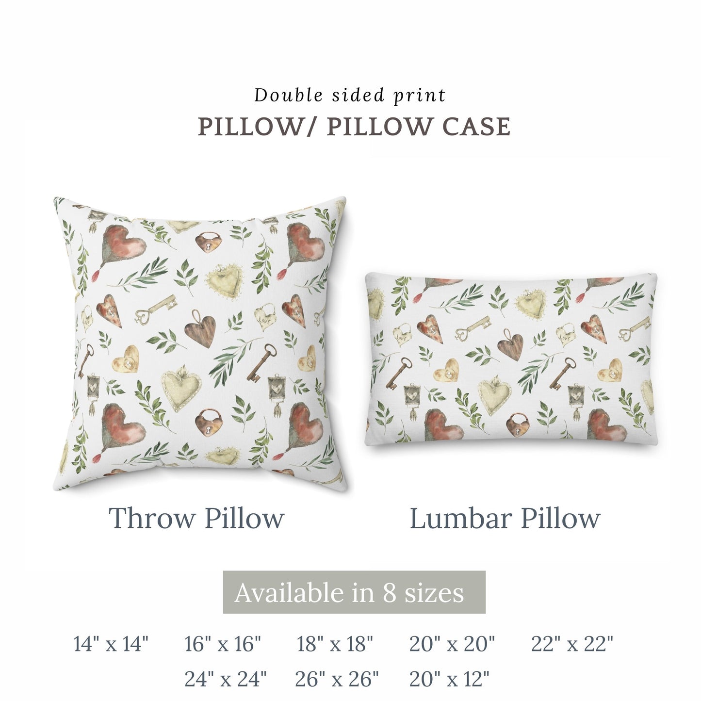 Feuilles et coeurs botaniques de la Saint-Valentin OREILLER ET COUVERTURE