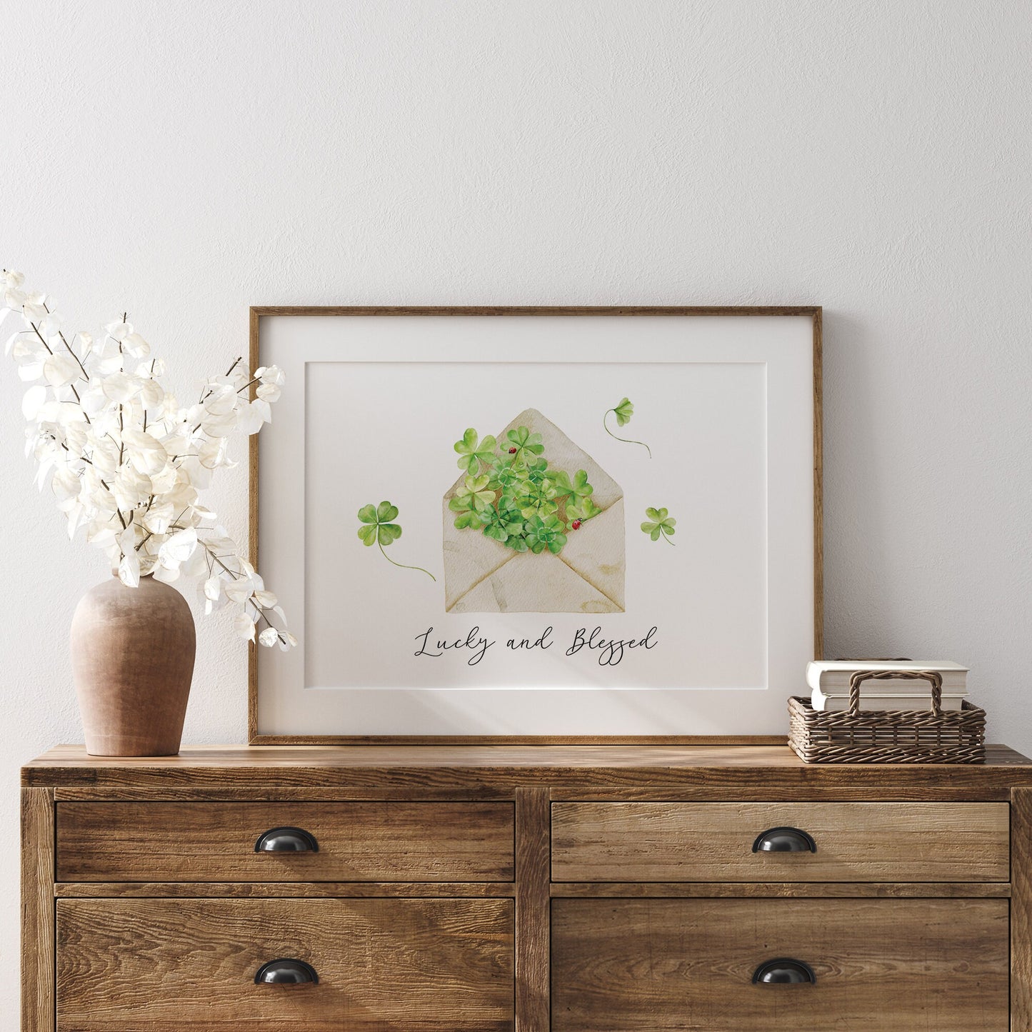 Watercolor Clover Printable Wall Art, Lucky and Blessed St. Patrick&#39;s Day Print, St. Patrick&#39;s Day Decor, DIGITAL DOWNLOAD