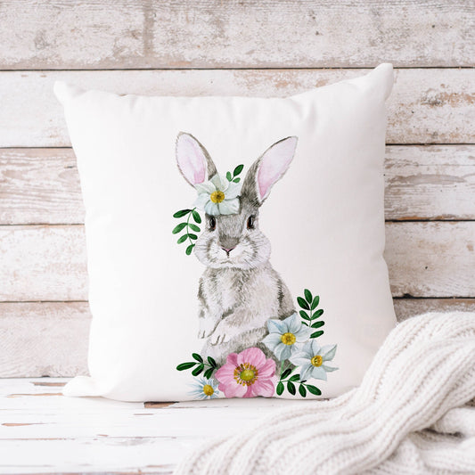 Aquarelle Lapin et Fleurs OREILLER &amp; COUVERTURE | DÉCOR PRINTEMPS PÂQUES