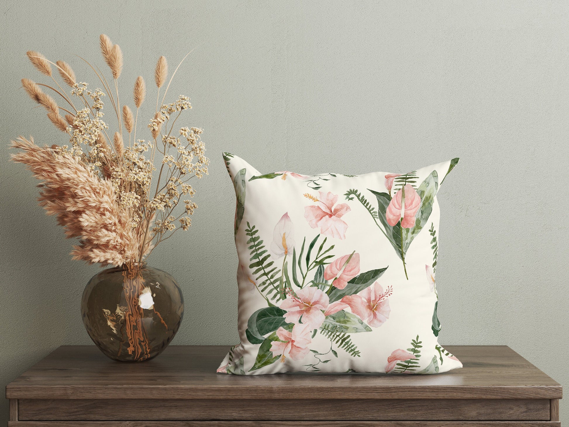 Watercolor Tropical Floral PILLOW & COVER - Summer Coastal Hawaiian