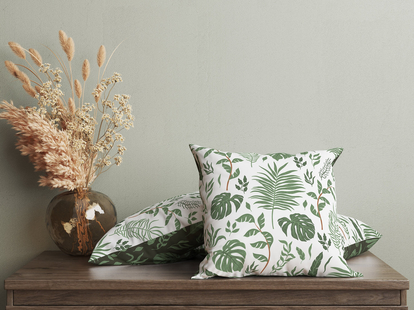 Feuilles de Monstera tropicales OREILLER et COUVERTURE - Accent d’été décoratif botanique