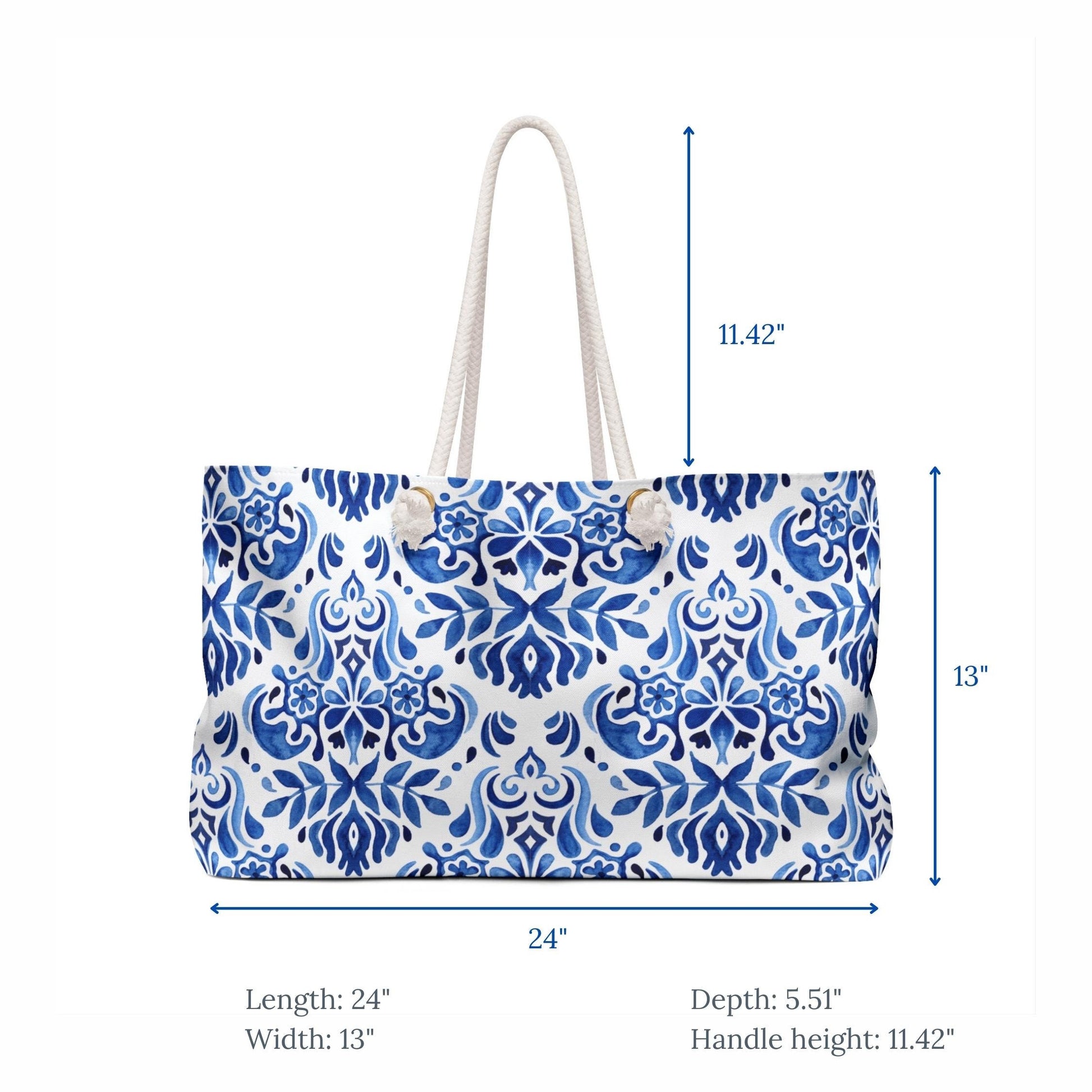 Sac de plage à motif de carreaux floraux siciliens bleus - WEEKENDER BAG