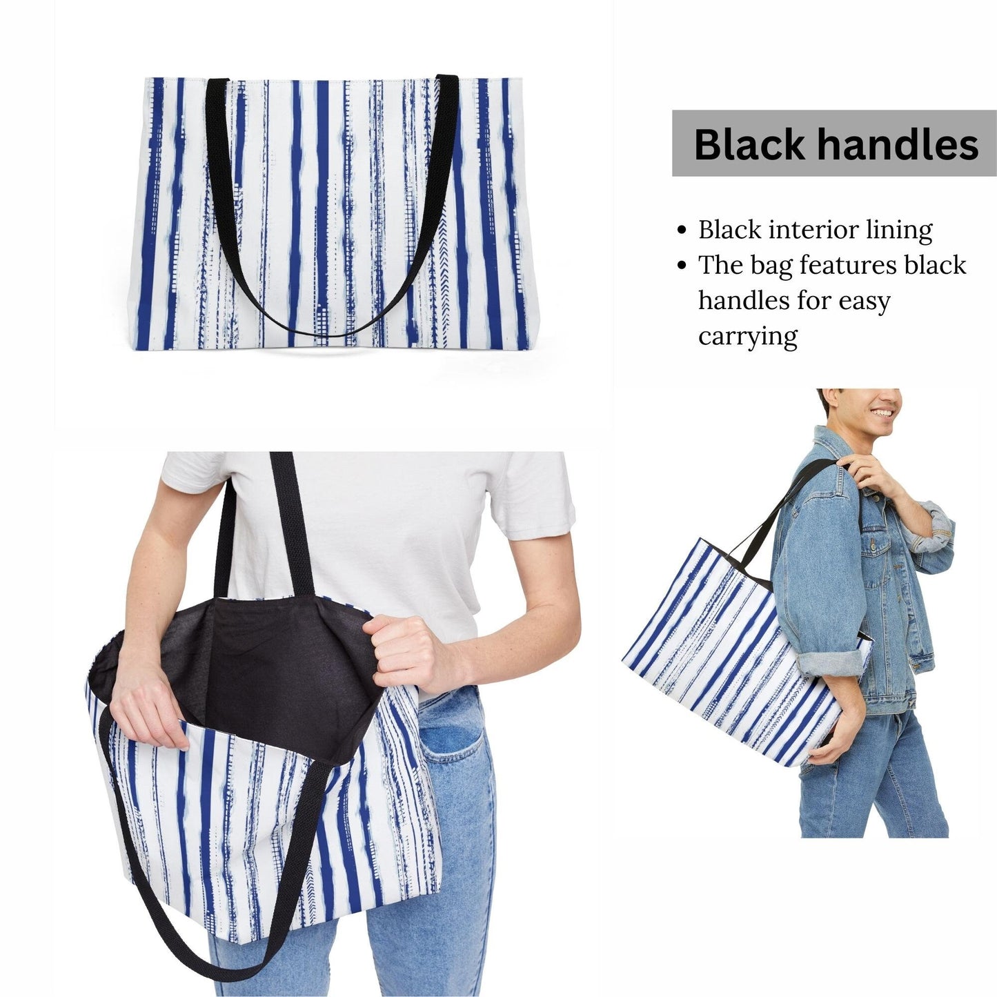 Sac de plage à rayures bleues aquarelle - WEEKENDER BAG