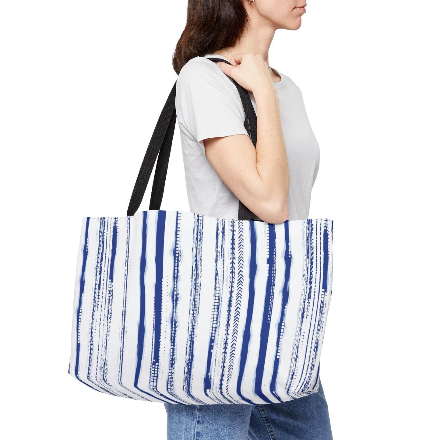 Sac de plage à rayures bleues aquarelle - WEEKENDER BAG