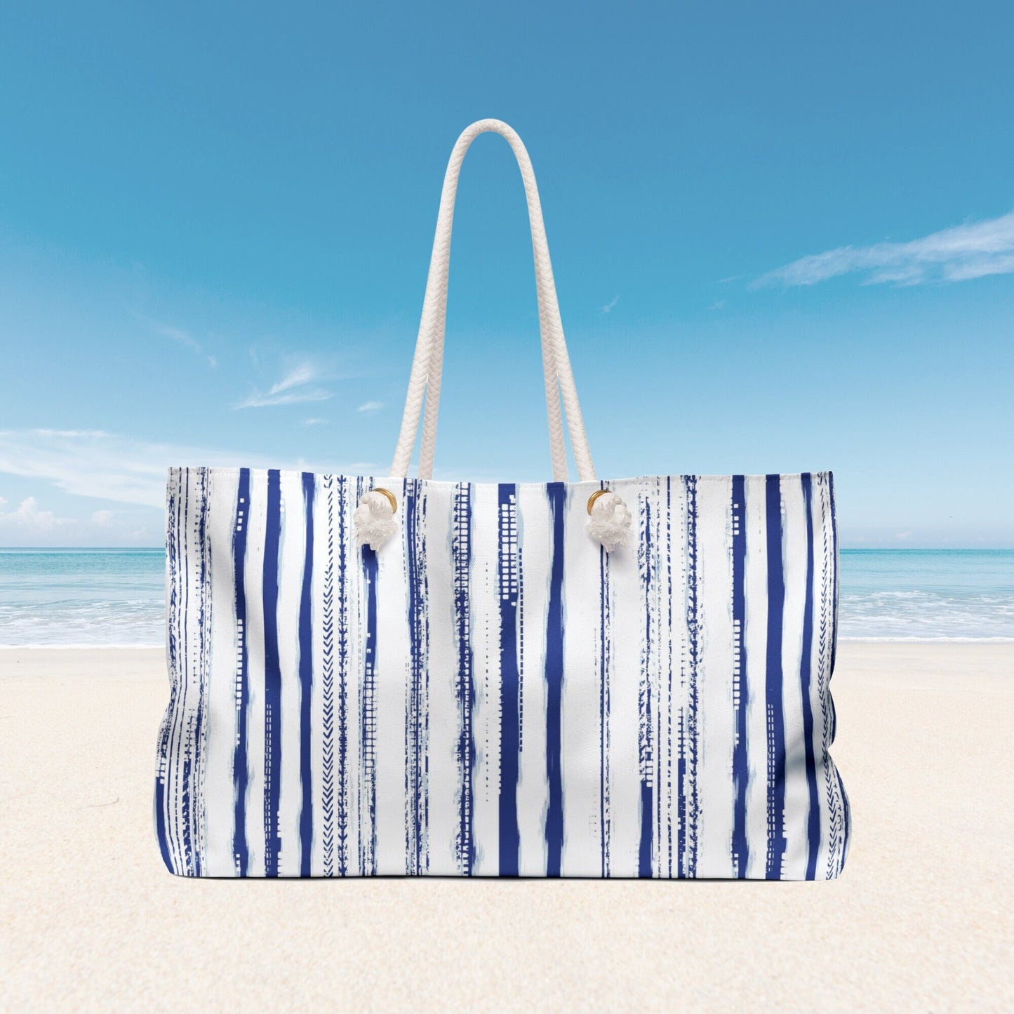 Sac de plage à rayures bleues aquarelle - WEEKENDER BAG
