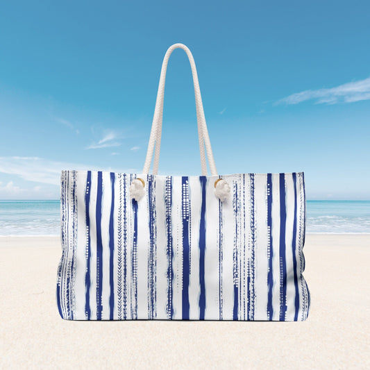 Sac de plage à rayures bleues aquarelle - WEEKENDER BAG