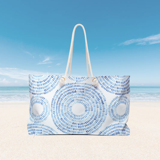 Blue and White Tile Pattern Beach Bag - WEEKENDER BAG from Blue Water Songs
