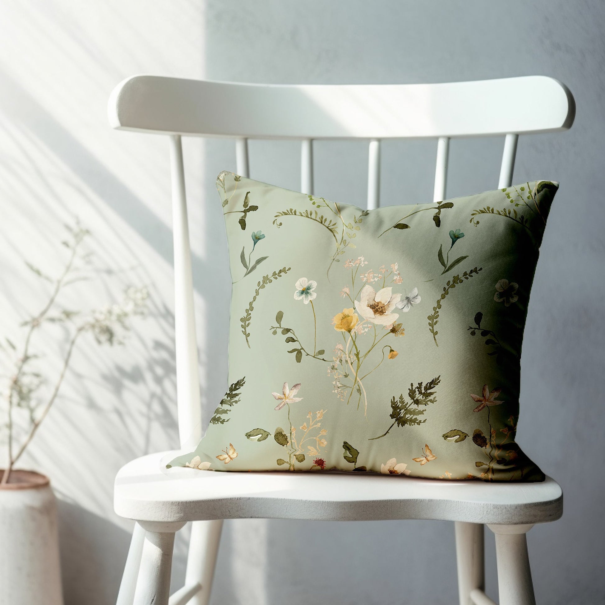 Watercolor Wildflowers Green PILLOW & COVER | SPRING23PL28