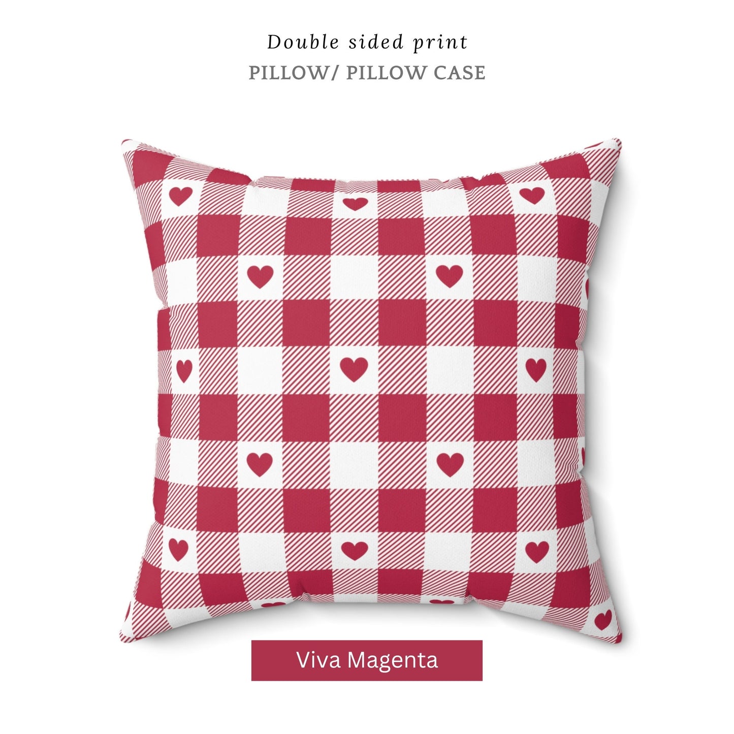 Valentine Pink Gingham Hearts PILLOW with bold check pattern and small heart accents