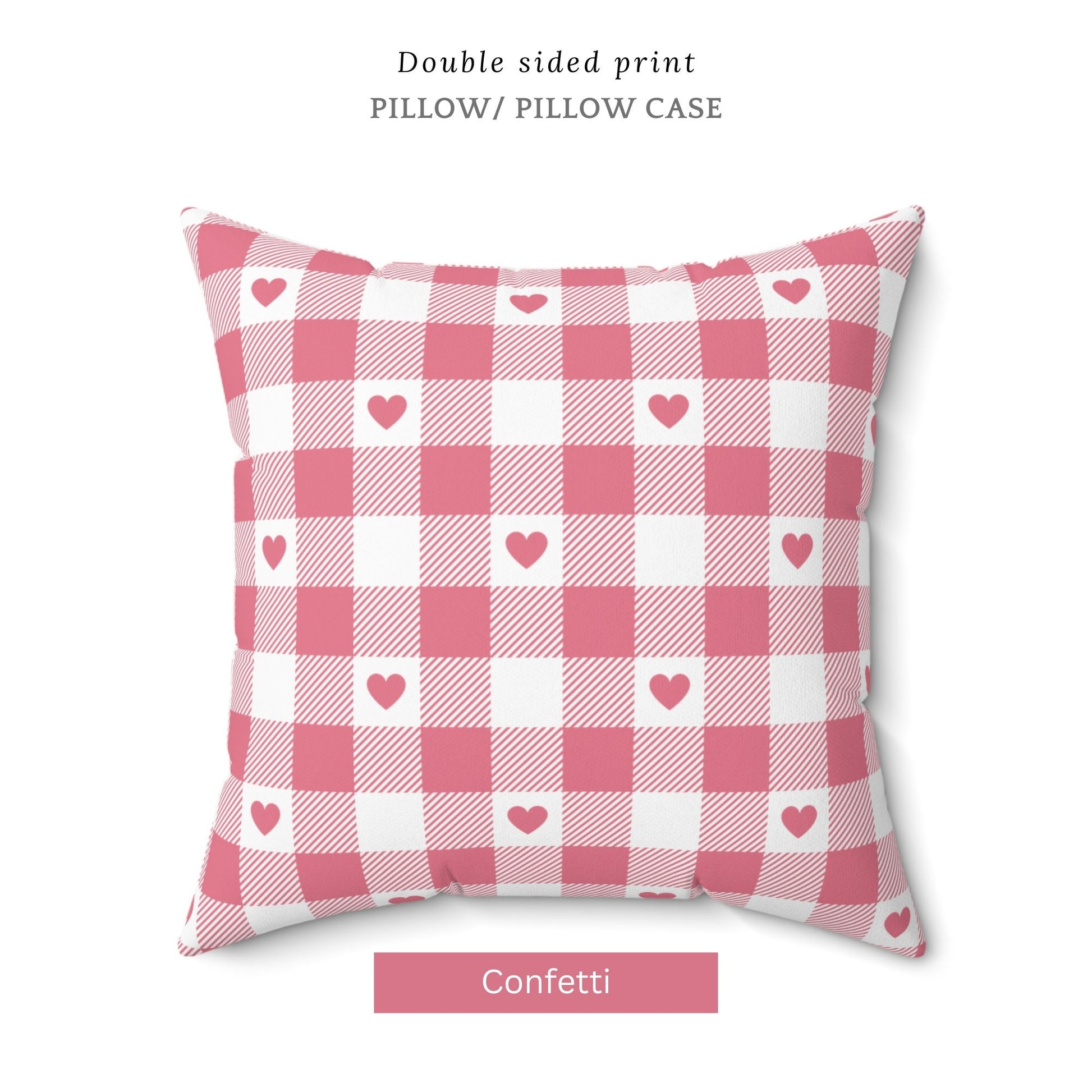 Medium pink Valentine Pink Gingham Hearts PILLOW with white check pattern and tiny heart details