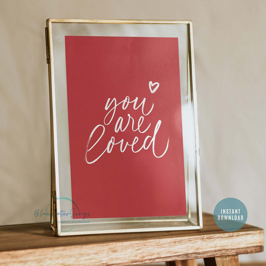 Handwriting You Are Loved Valentine poster in gold frame